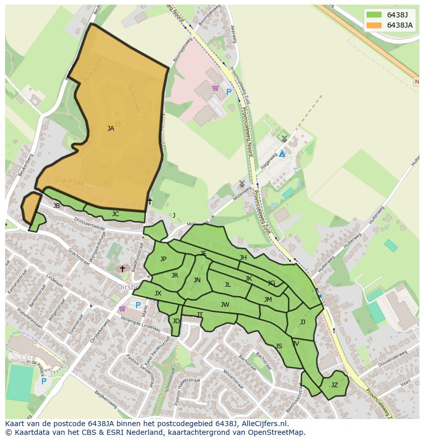 Afbeelding van het postcodegebied 6438 JA op de kaart.