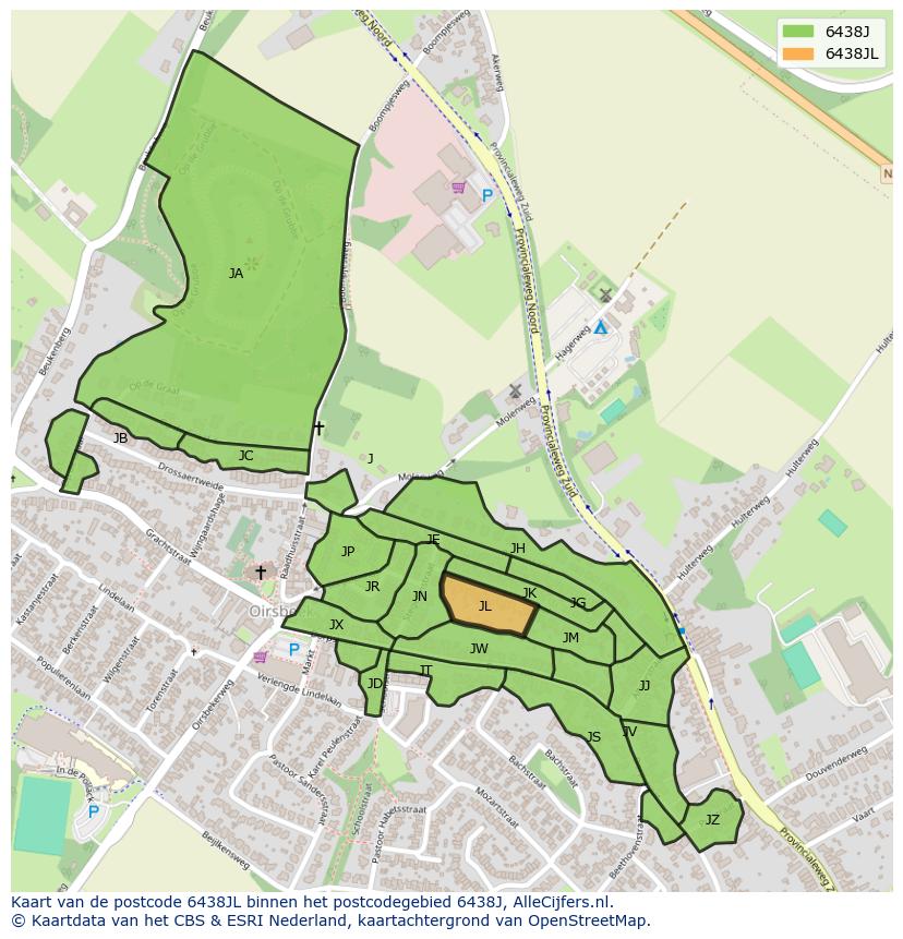 Afbeelding van het postcodegebied 6438 JL op de kaart.
