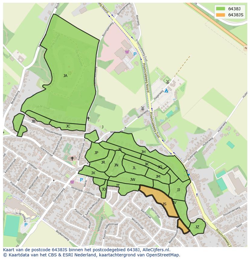 Afbeelding van het postcodegebied 6438 JS op de kaart.