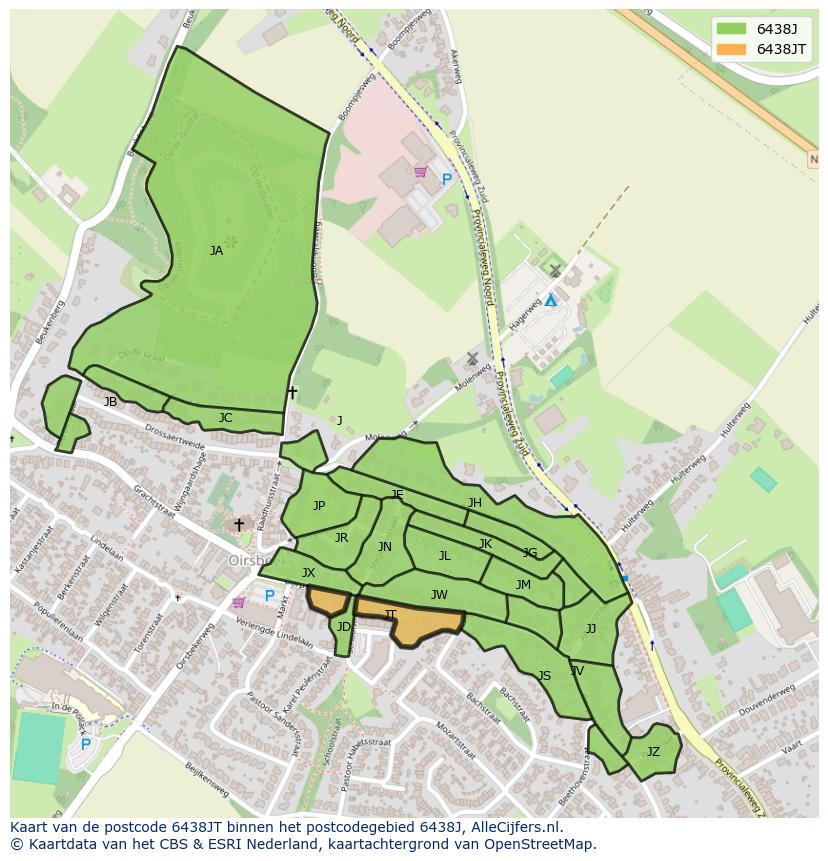 Afbeelding van het postcodegebied 6438 JT op de kaart.