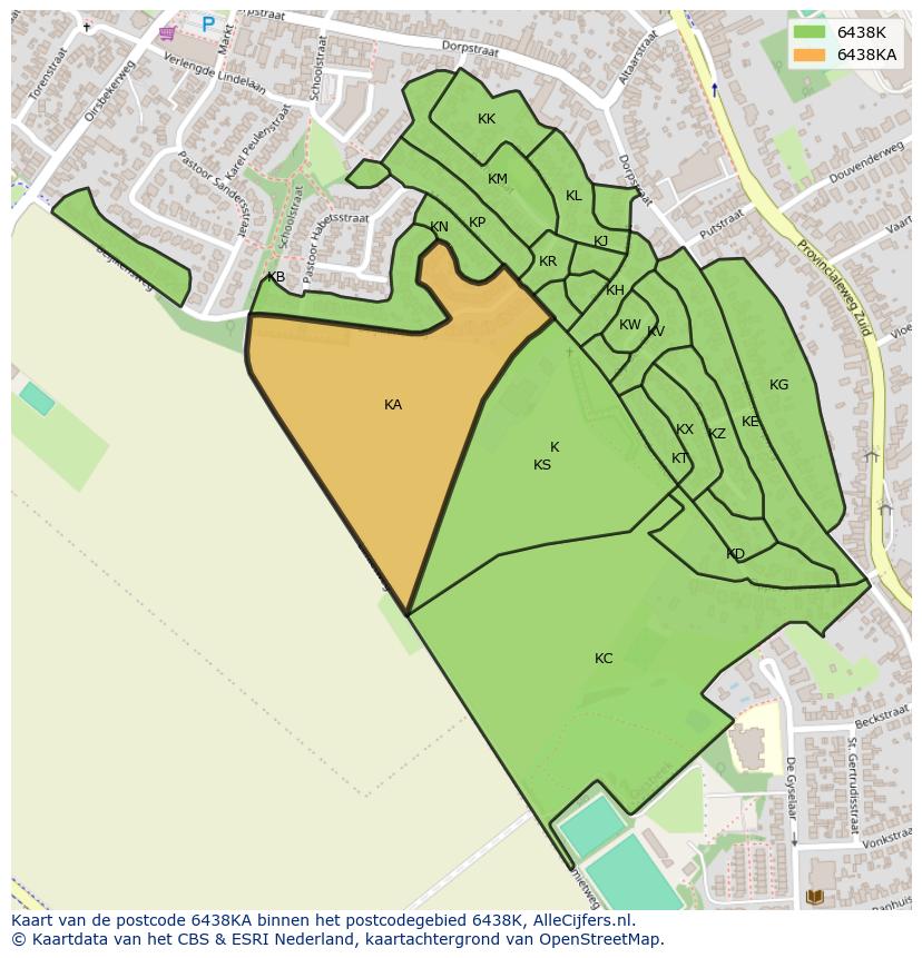 Afbeelding van het postcodegebied 6438 KA op de kaart.