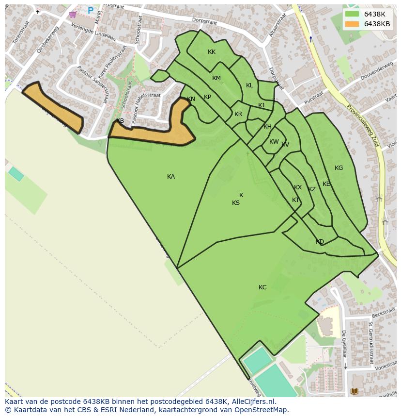 Afbeelding van het postcodegebied 6438 KB op de kaart.