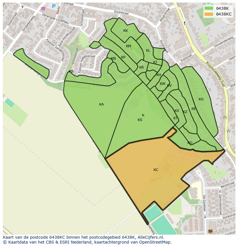 Afbeelding van het postcodegebied 6438 KC op de kaart.