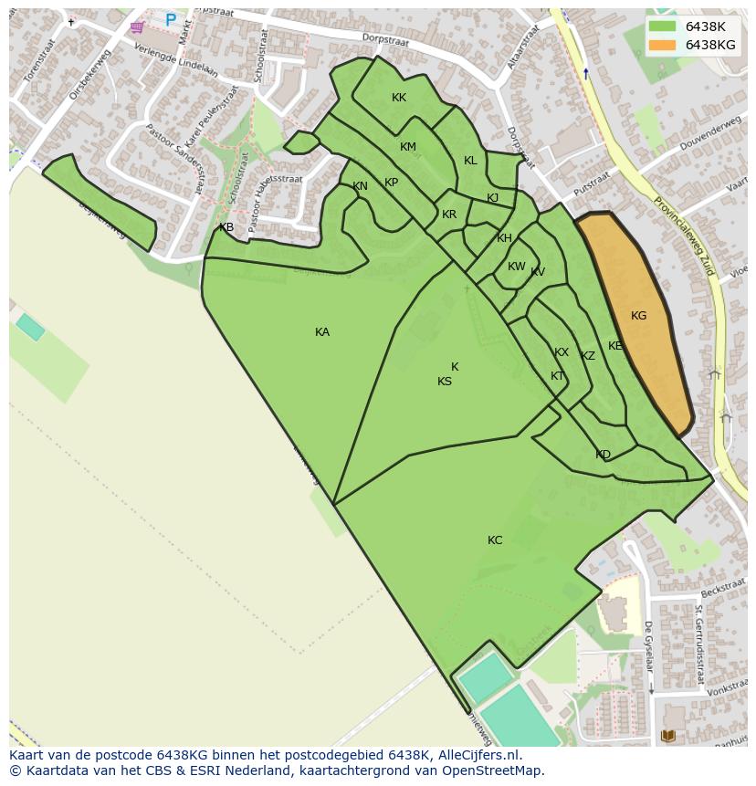Afbeelding van het postcodegebied 6438 KG op de kaart.