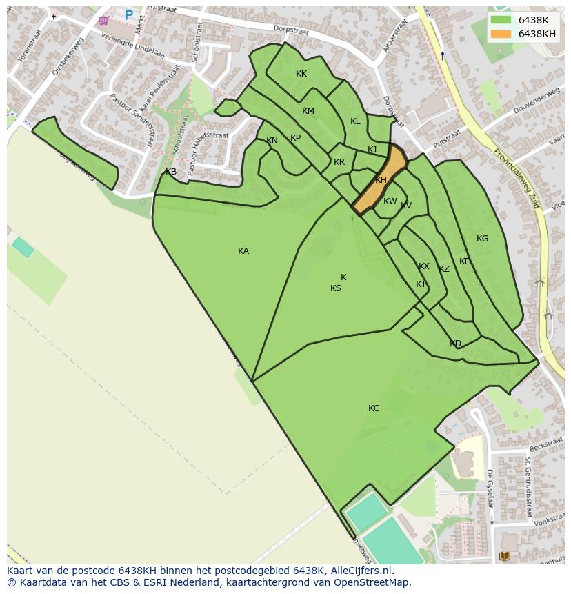Afbeelding van het postcodegebied 6438 KH op de kaart.