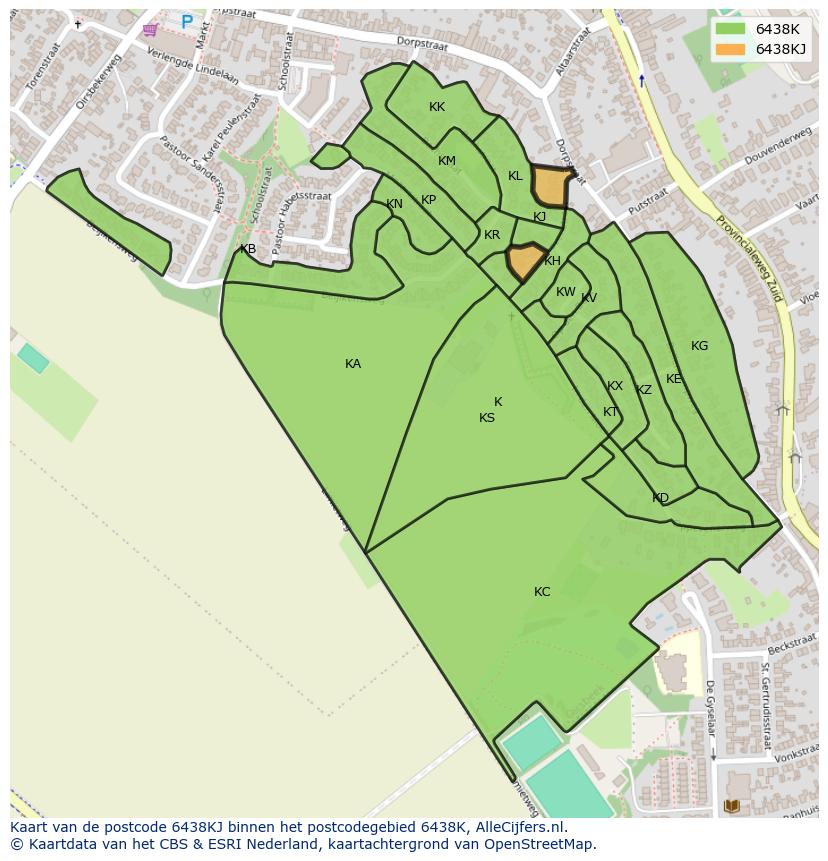 Afbeelding van het postcodegebied 6438 KJ op de kaart.