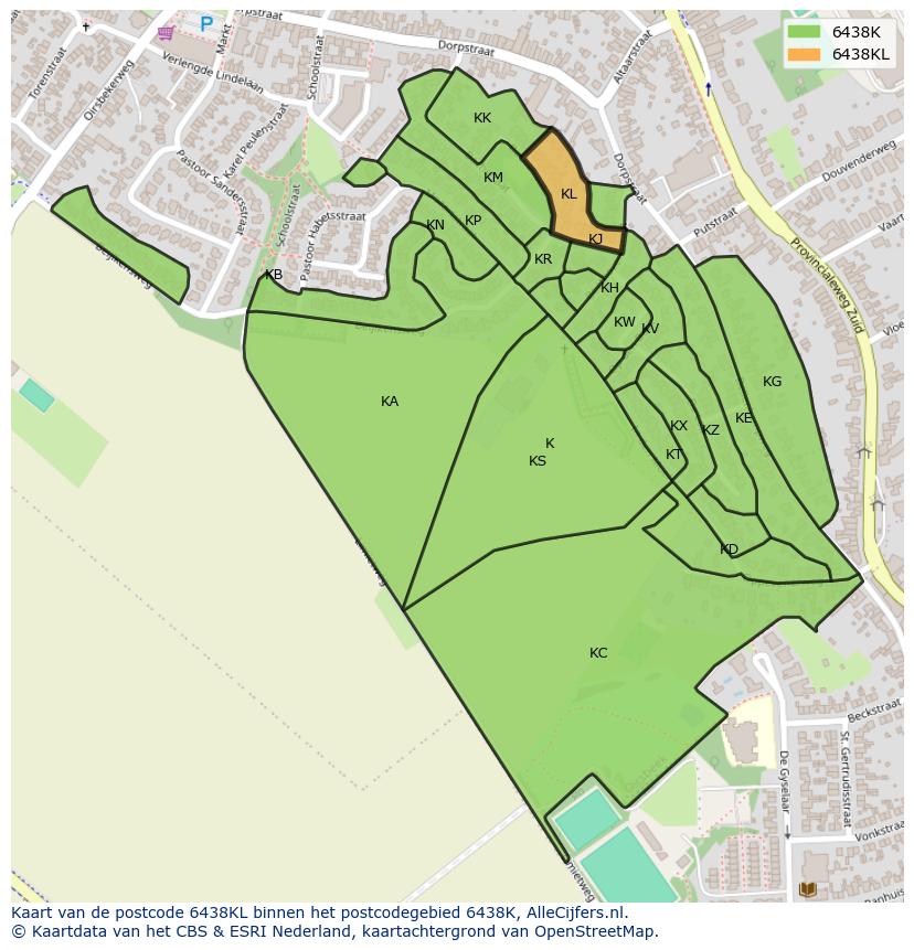Afbeelding van het postcodegebied 6438 KL op de kaart.