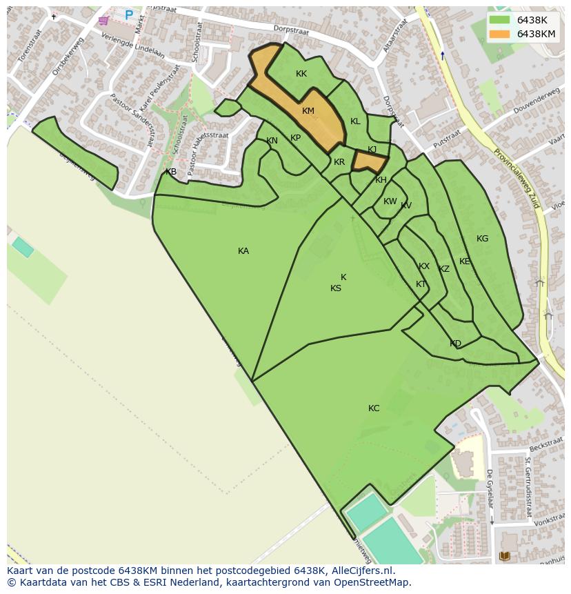 Afbeelding van het postcodegebied 6438 KM op de kaart.