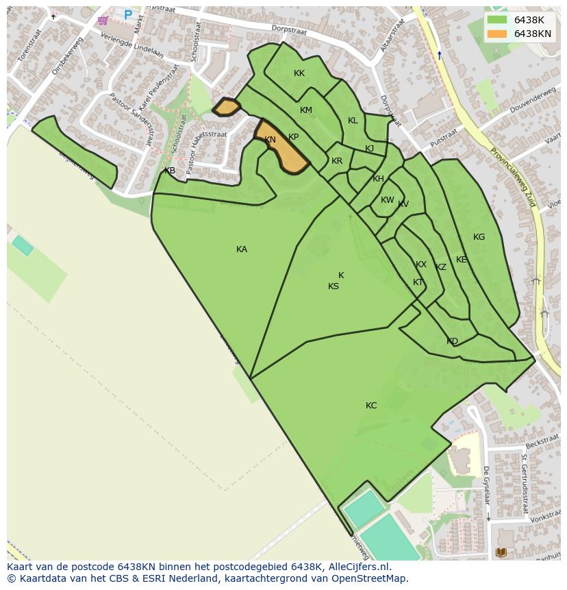 Afbeelding van het postcodegebied 6438 KN op de kaart.