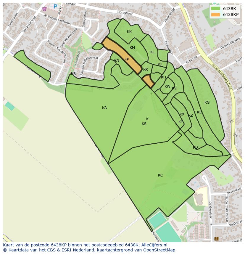Afbeelding van het postcodegebied 6438 KP op de kaart.
