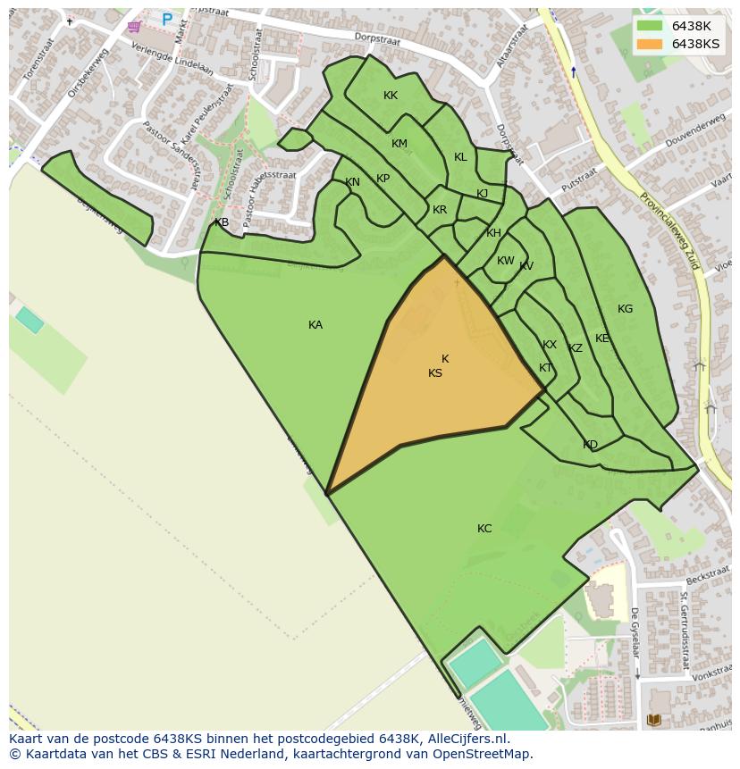 Afbeelding van het postcodegebied 6438 KS op de kaart.
