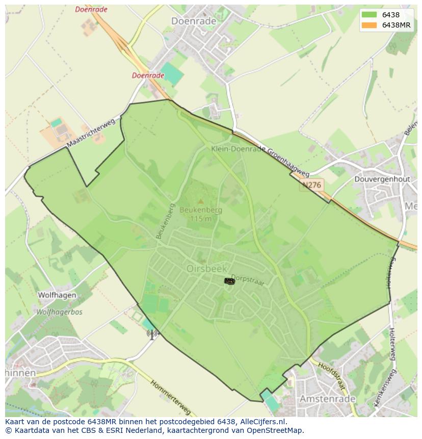 Afbeelding van het postcodegebied 6438 MR op de kaart.