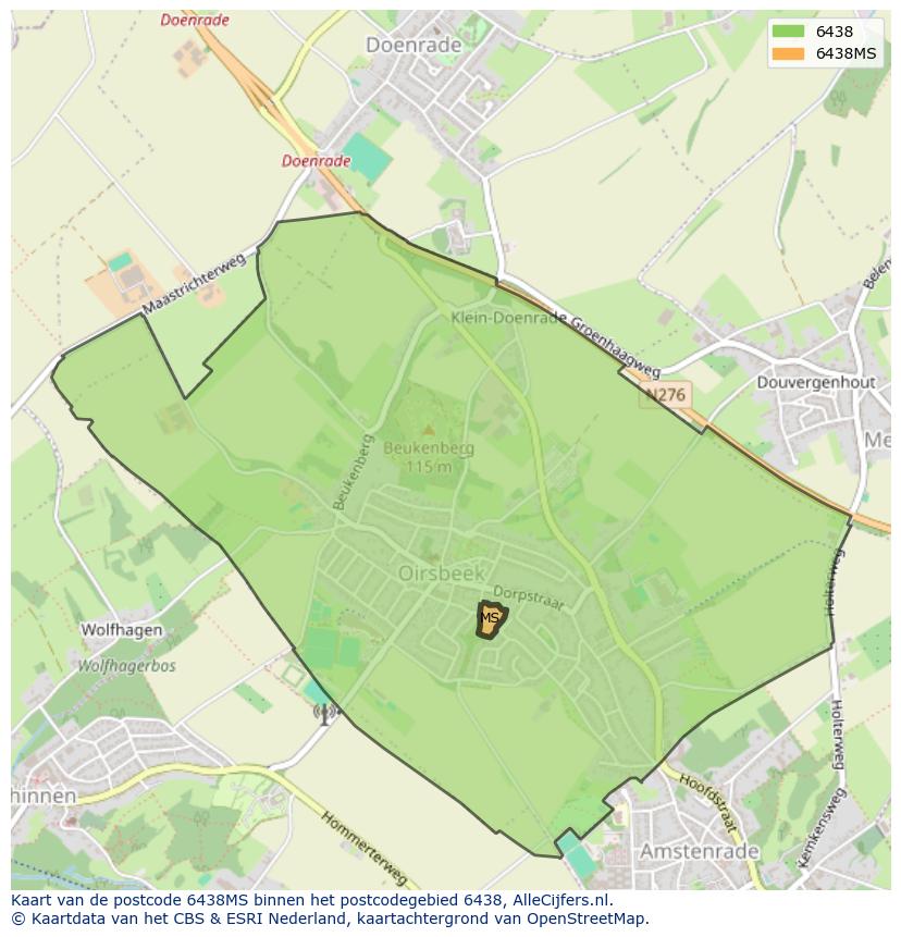 Afbeelding van het postcodegebied 6438 MS op de kaart.