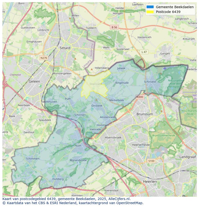 Afbeelding van het postcodegebied 6439 op de kaart.