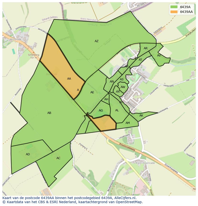 Afbeelding van het postcodegebied 6439 AA op de kaart.