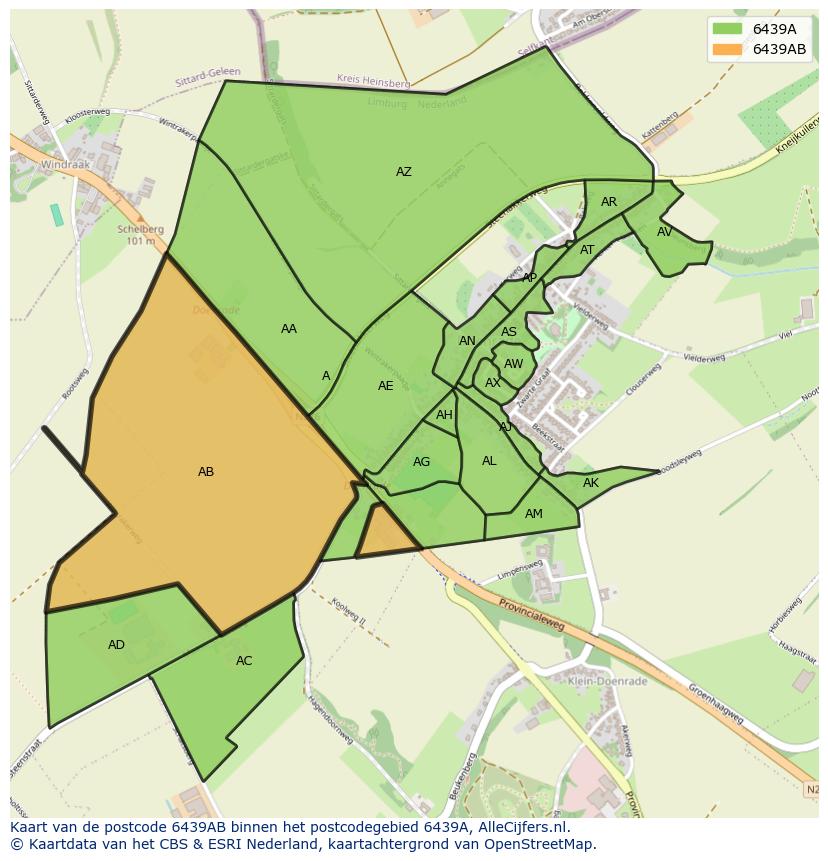 Afbeelding van het postcodegebied 6439 AB op de kaart.