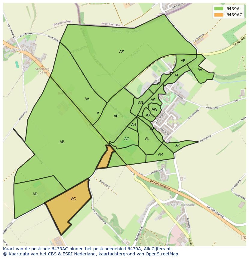 Afbeelding van het postcodegebied 6439 AC op de kaart.