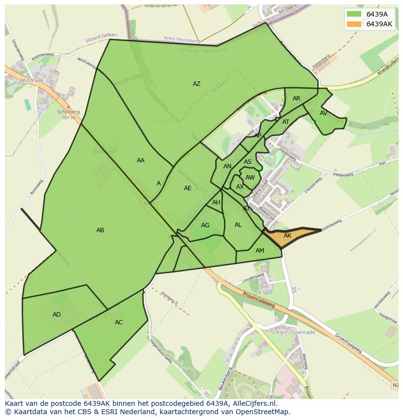 Afbeelding van het postcodegebied 6439 AK op de kaart.