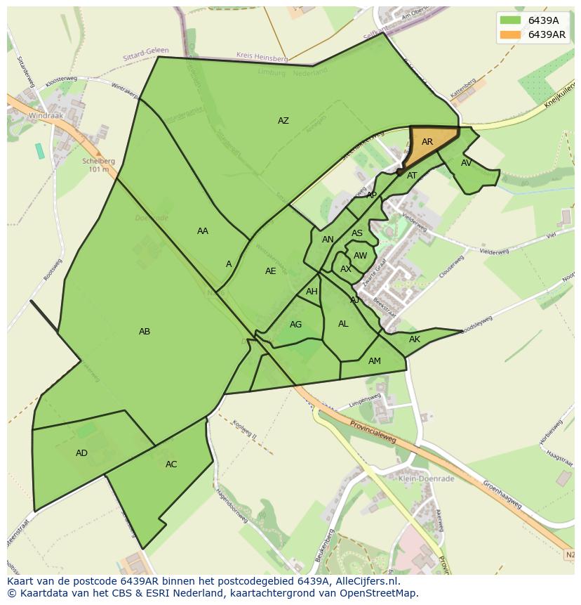 Afbeelding van het postcodegebied 6439 AR op de kaart.