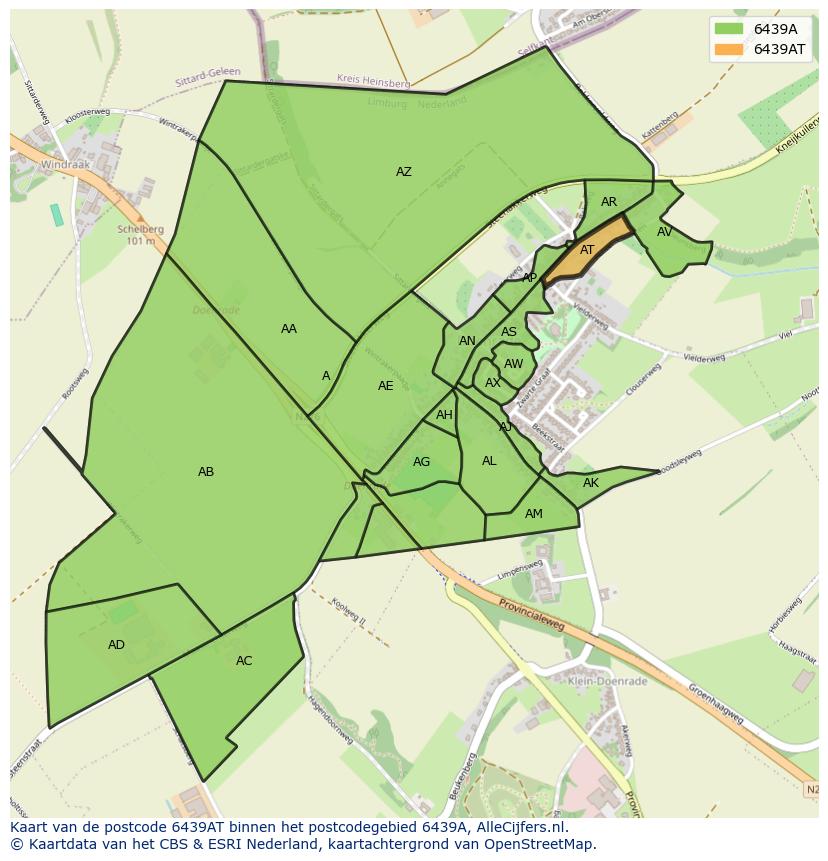 Afbeelding van het postcodegebied 6439 AT op de kaart.