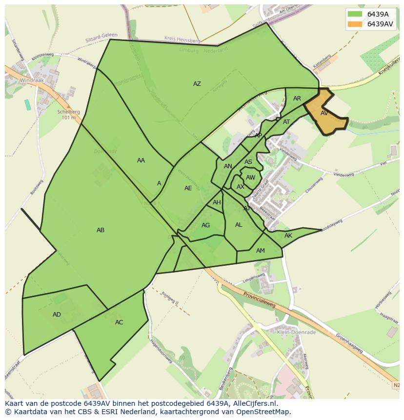 Afbeelding van het postcodegebied 6439 AV op de kaart.