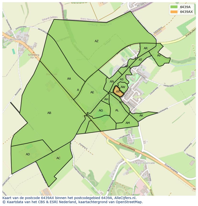 Afbeelding van het postcodegebied 6439 AX op de kaart.