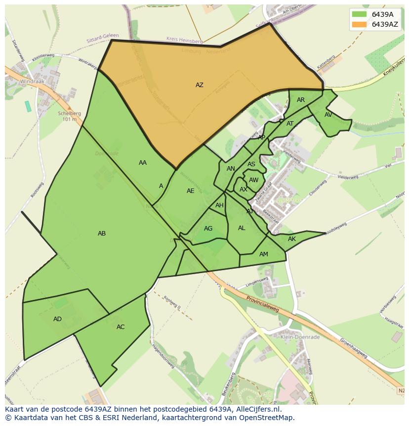Afbeelding van het postcodegebied 6439 AZ op de kaart.