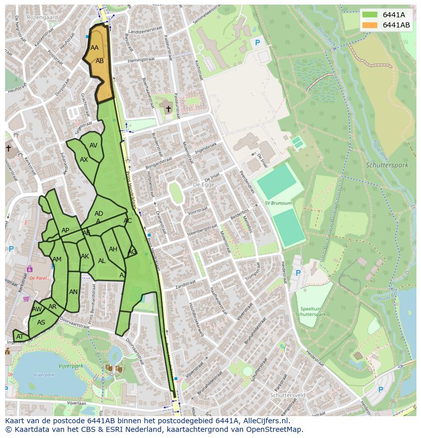 Afbeelding van het postcodegebied 6441 AB op de kaart.