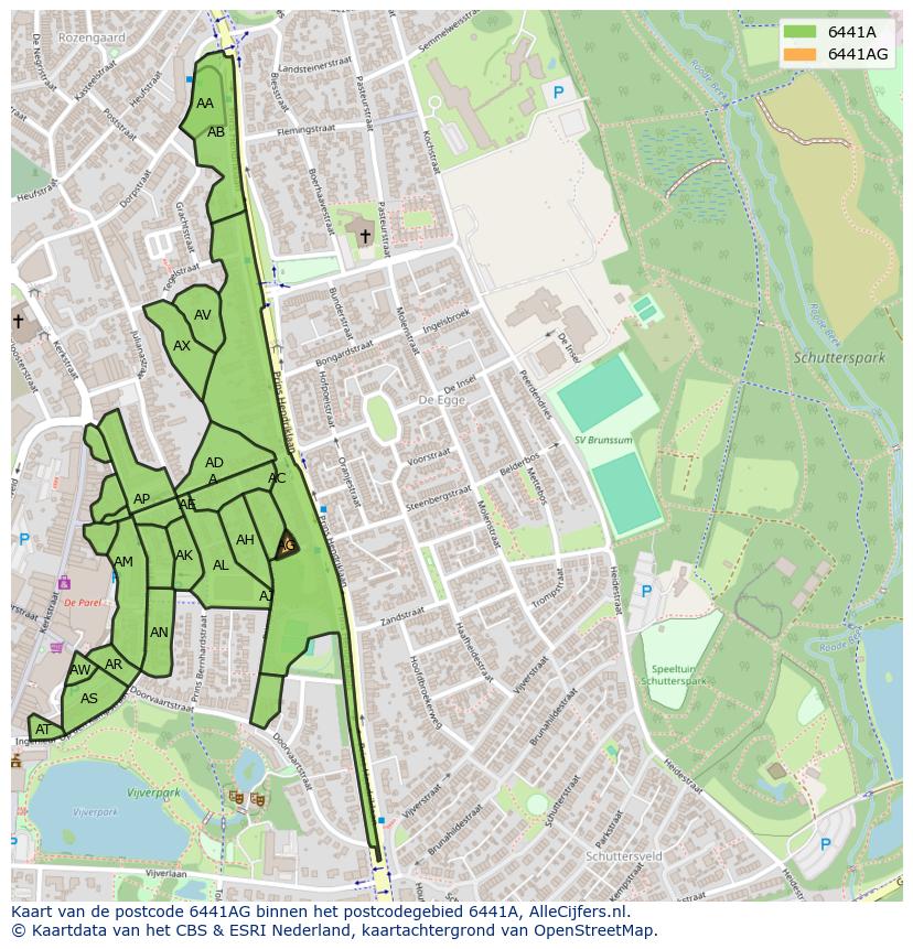 Afbeelding van het postcodegebied 6441 AG op de kaart.