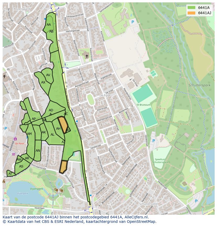 Afbeelding van het postcodegebied 6441 AJ op de kaart.