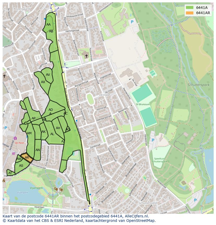 Afbeelding van het postcodegebied 6441 AR op de kaart.