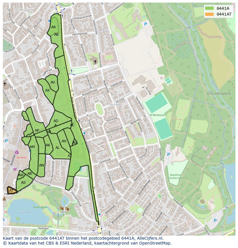 Afbeelding van het postcodegebied 6441 AT op de kaart.