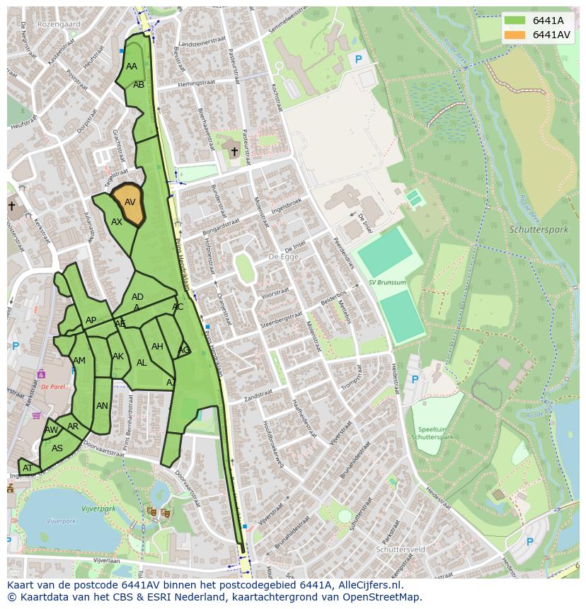 Afbeelding van het postcodegebied 6441 AV op de kaart.