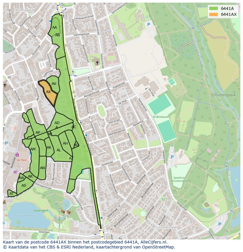 Afbeelding van het postcodegebied 6441 AX op de kaart.