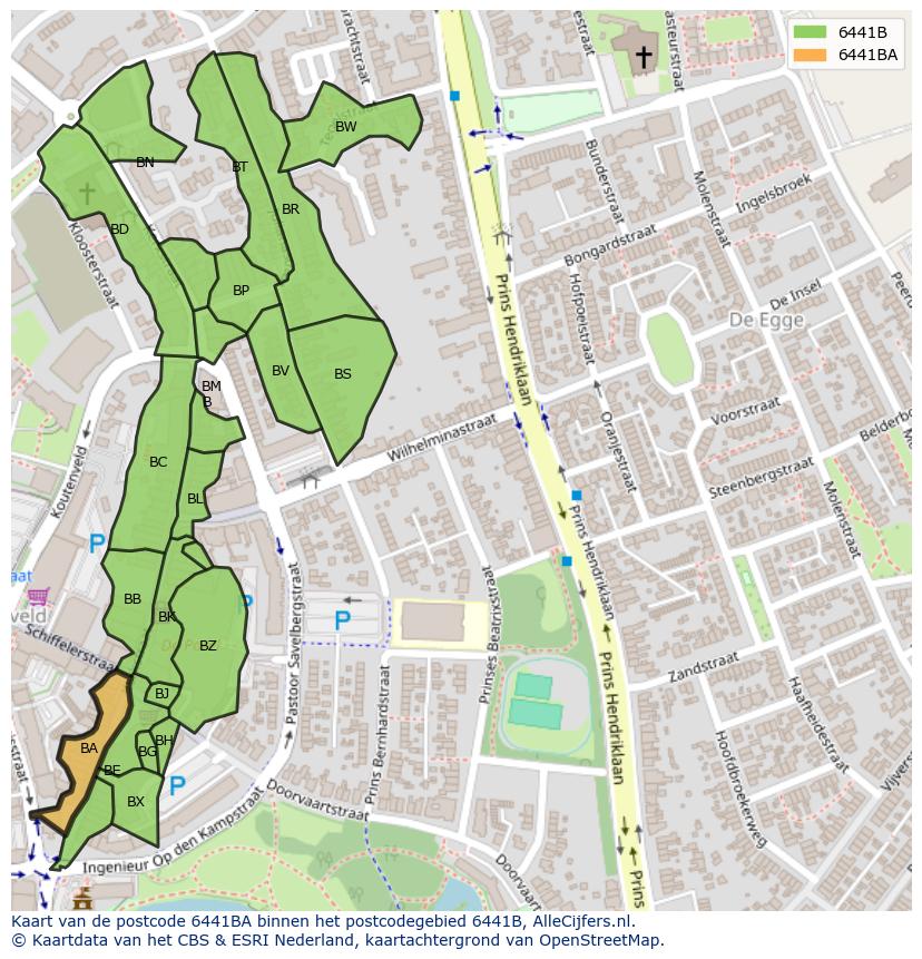 Afbeelding van het postcodegebied 6441 BA op de kaart.
