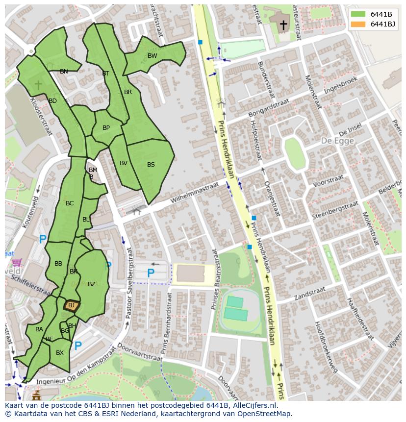 Afbeelding van het postcodegebied 6441 BJ op de kaart.