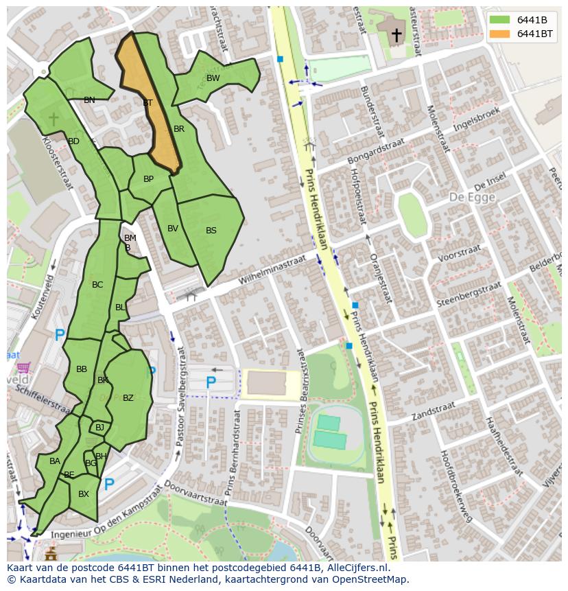 Afbeelding van het postcodegebied 6441 BT op de kaart.