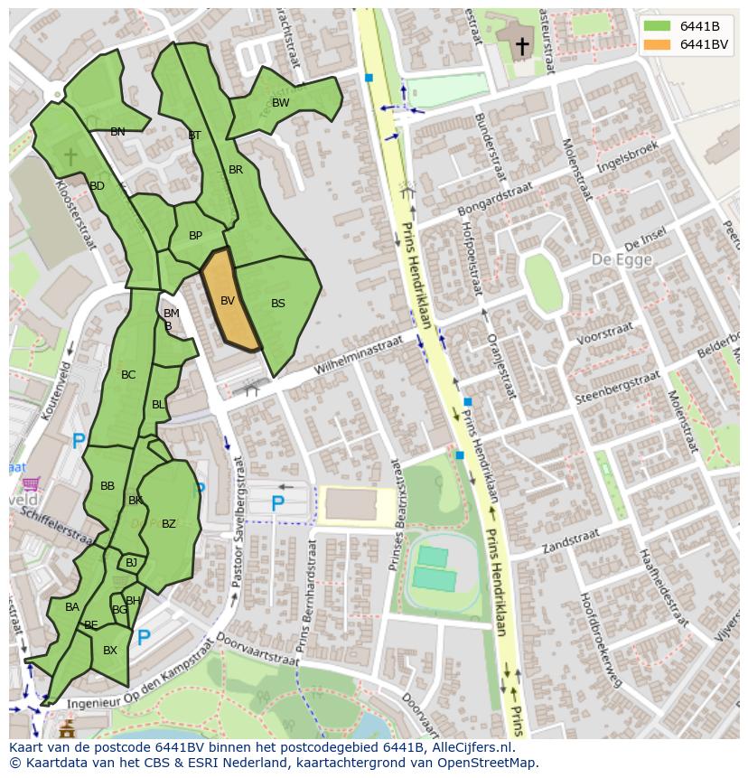 Afbeelding van het postcodegebied 6441 BV op de kaart.