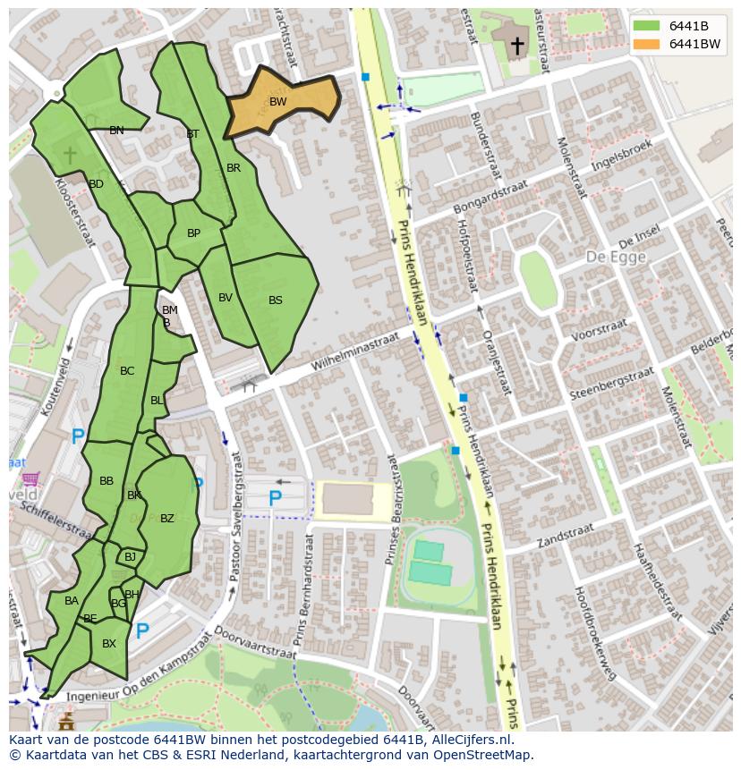 Afbeelding van het postcodegebied 6441 BW op de kaart.