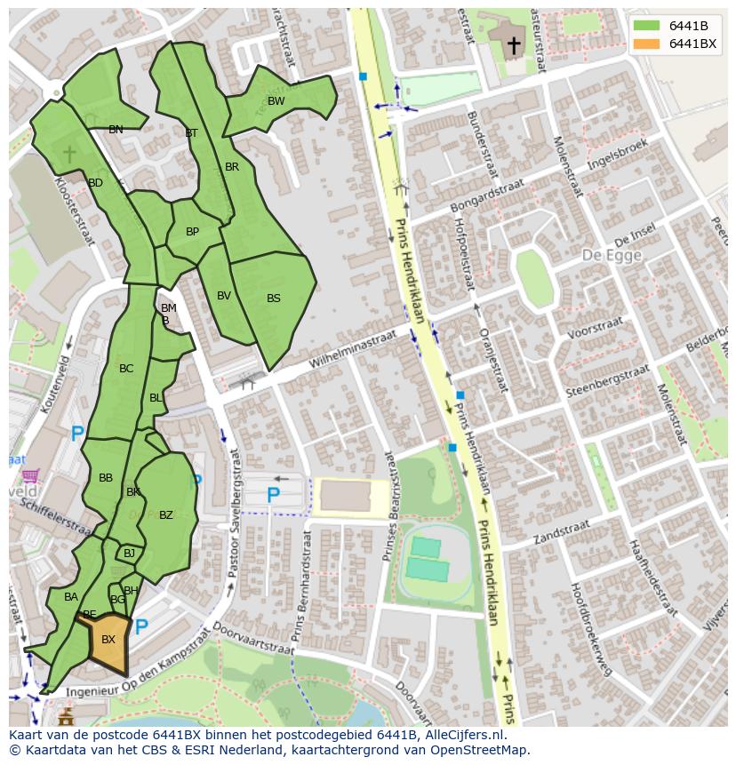 Afbeelding van het postcodegebied 6441 BX op de kaart.