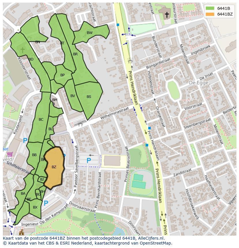 Afbeelding van het postcodegebied 6441 BZ op de kaart.