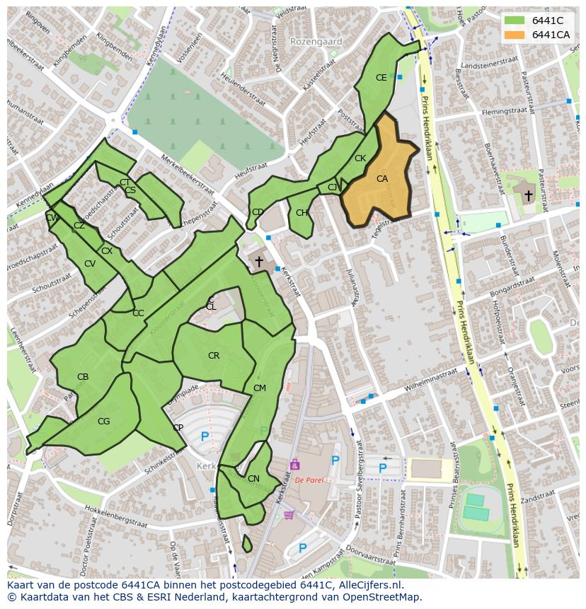 Afbeelding van het postcodegebied 6441 CA op de kaart.