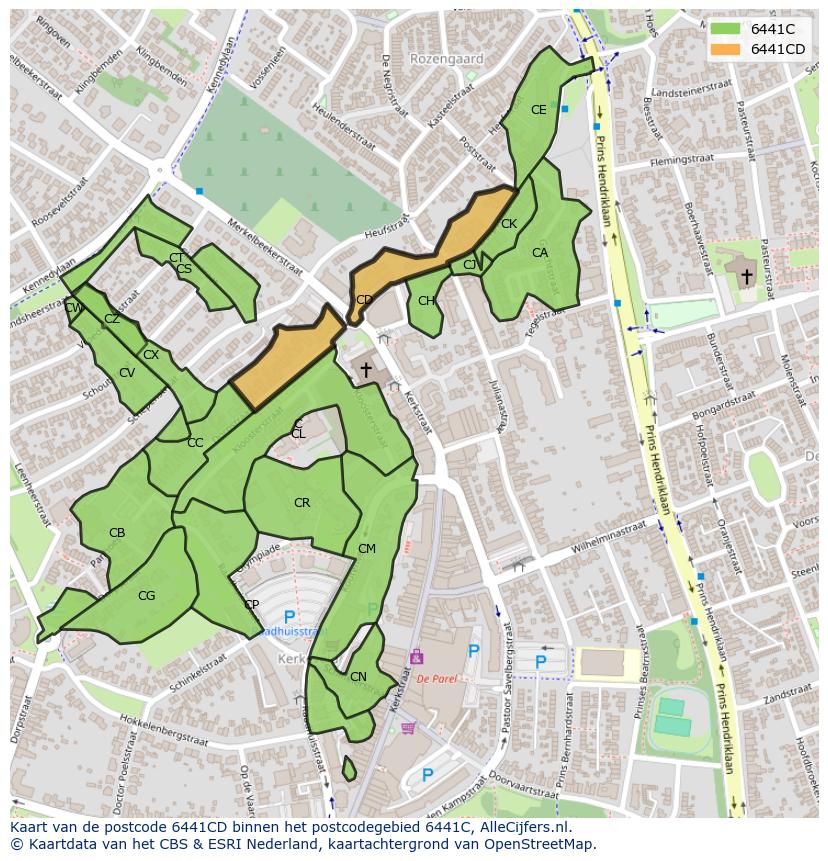 Afbeelding van het postcodegebied 6441 CD op de kaart.