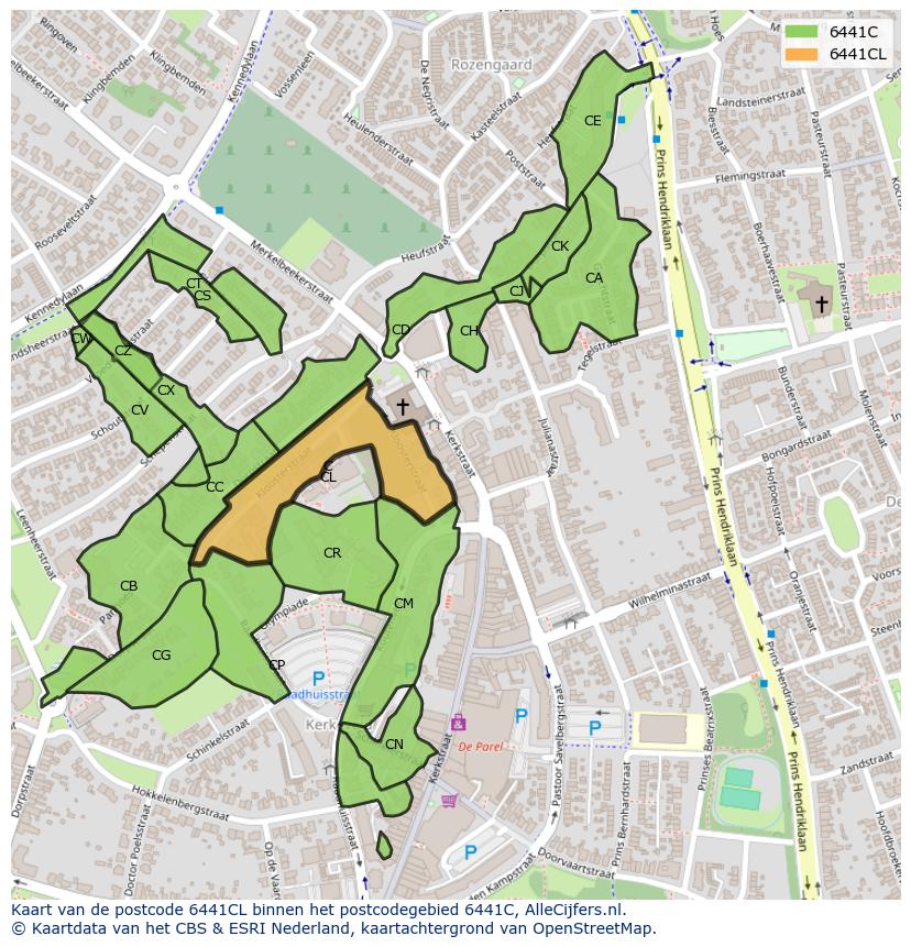 Afbeelding van het postcodegebied 6441 CL op de kaart.