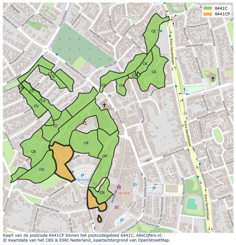 Afbeelding van het postcodegebied 6441 CP op de kaart.