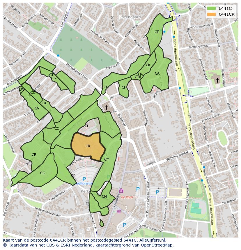 Afbeelding van het postcodegebied 6441 CR op de kaart.