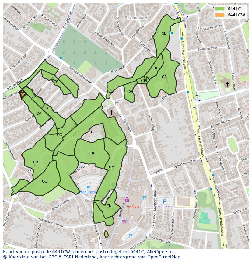 Afbeelding van het postcodegebied 6441 CW op de kaart.