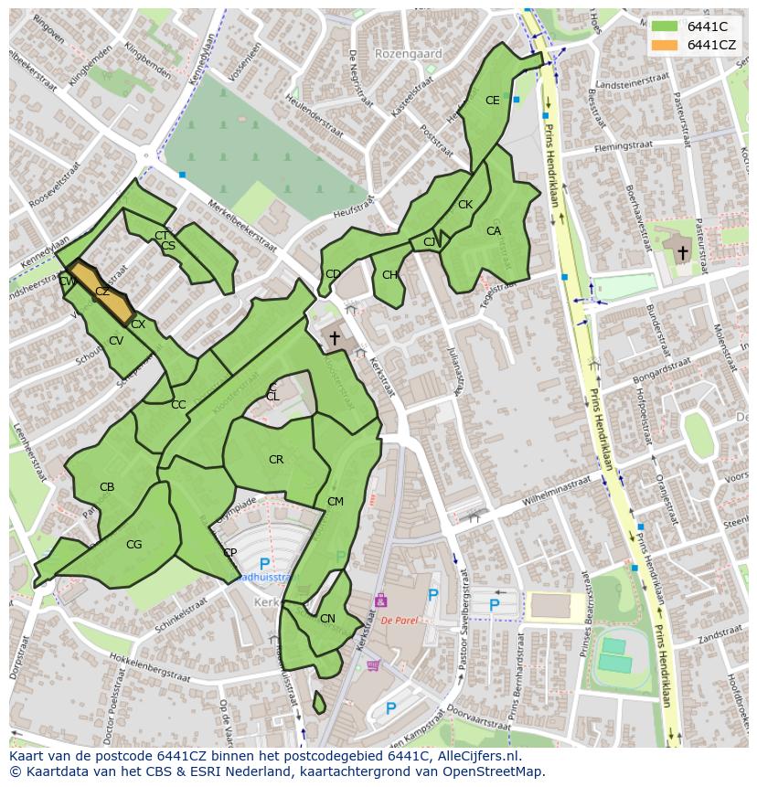 Afbeelding van het postcodegebied 6441 CZ op de kaart.