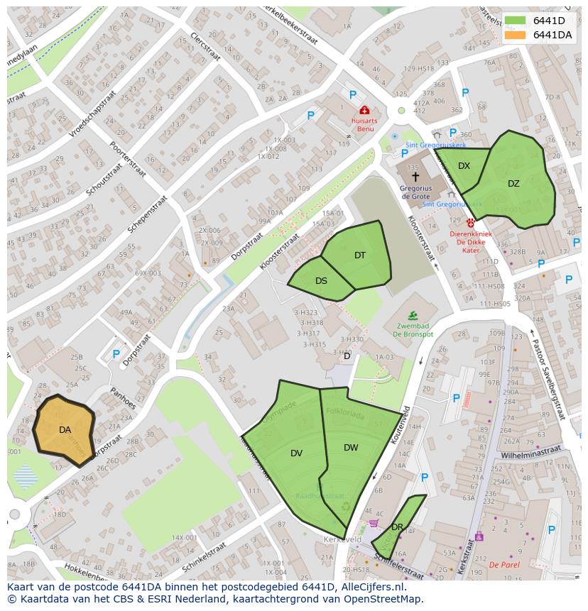 Afbeelding van het postcodegebied 6441 DA op de kaart.