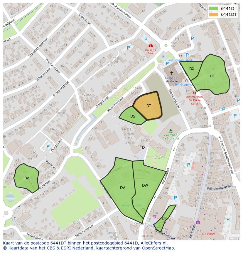 Afbeelding van het postcodegebied 6441 DT op de kaart.